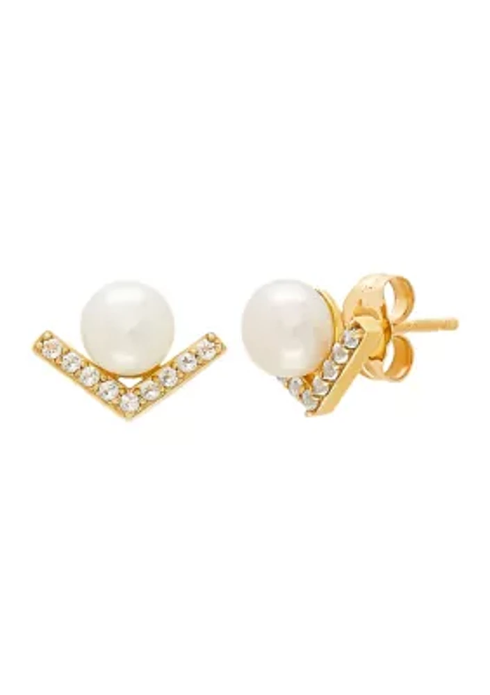 Freshwater Pearl and 1/6 ct. t.w. White Topaz Earrings in 10K Yellow Gold