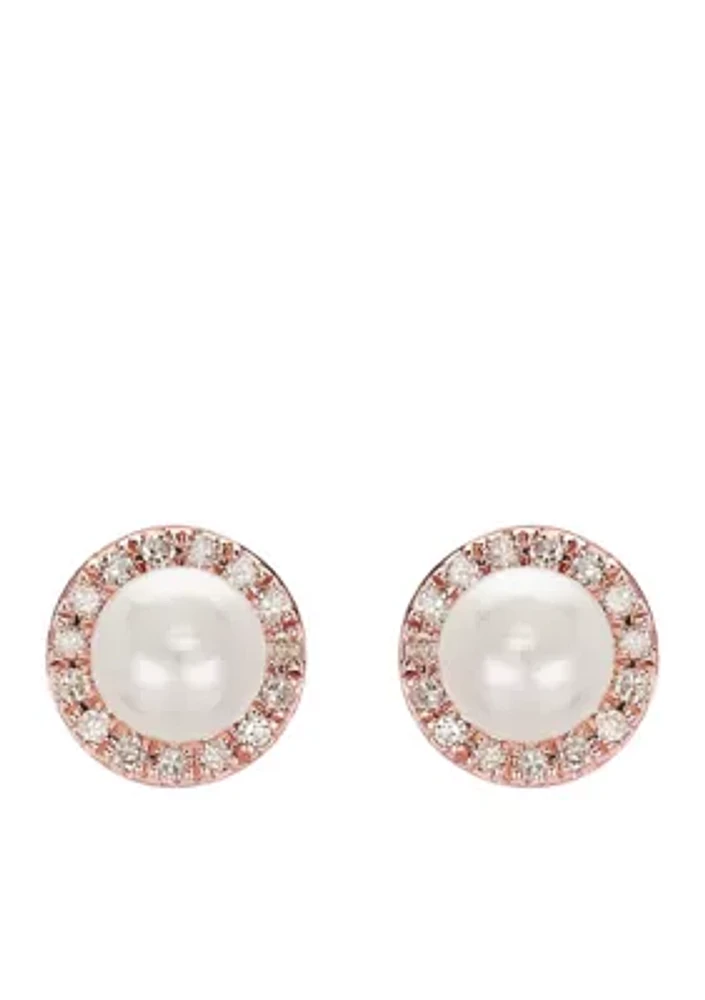 0.15 ct. t.w. Diamond and Freshwater Pearl Stud Earrings in 10k Rose Gold 