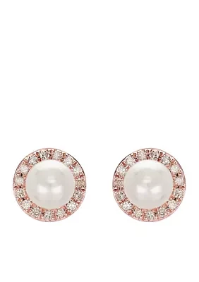 0.15 ct. t.w. Diamond and Freshwater Pearl Stud Earrings in 10k Rose Gold 