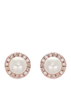 0.15 ct. t.w. Diamond and Freshwater Pearl Stud Earrings in 10k Rose Gold 