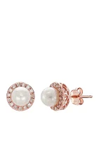 0.15 ct. t.w. Diamond and Freshwater Pearl Stud Earrings in 10k Rose Gold 