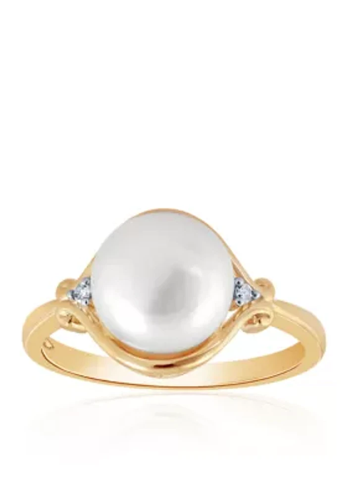 Freshwater Pearl and Diamond Ring in 10K Yellow Gold