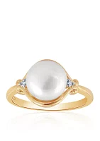 Freshwater Pearl and Diamond Ring in 10K Yellow Gold