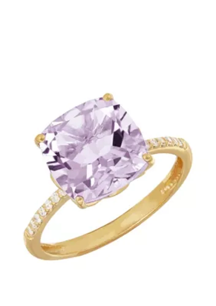 4 ct. t.w. Pink Amethyst and 0.07 ct. t.w. Diamond Cushion Ring in 10k Yellow Gold