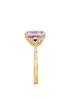 4 ct. t.w. Pink Amethyst and 0.07 ct. t.w. Diamond Cushion Ring in 10k Yellow Gold