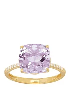 4 ct. t.w. Pink Amethyst and 0.07 ct. t.w. Diamond Cushion Ring in 10k Yellow Gold