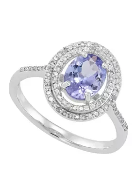 1/4 ct. t.w. Diamond and Tanzanite Oval Ring in 10K White Gold