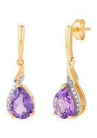 Amethyst and Diamond Accent Earring in 10K Yellow Gold