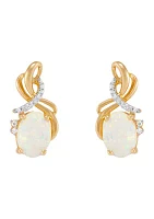 1/10 ct. t.w. Lab-Created Diamond and Opal Earrings in 10K Yellow Gold