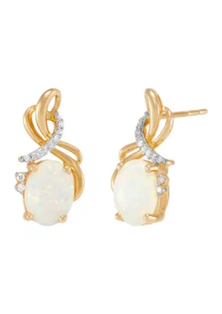 1/10 ct. t.w. Lab-Created Diamond and Opal Earrings in 10K Yellow Gold