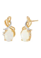 1/10 ct. t.w. Lab-Created Diamond and Opal Earrings in 10K Yellow Gold