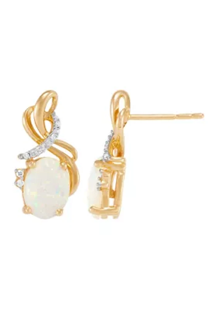 1/10 ct. t.w. Lab-Created Diamond and Opal Earrings in 10K Yellow Gold