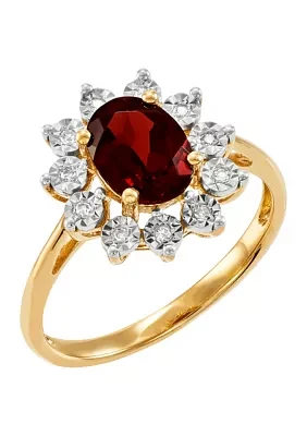 1/10 ct. t.w. Diamond and Garnet Oval Ring in 10K Yellow Gold