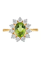 1/10 ct. t.w. Diamond and Peridot Oval Ring in 10K Yellow Gold