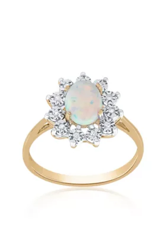 Opal and Diamond Ring in 10K Yellow Gold