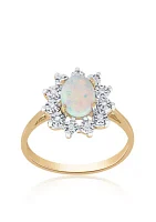 Opal and Diamond Ring in 10K Yellow Gold