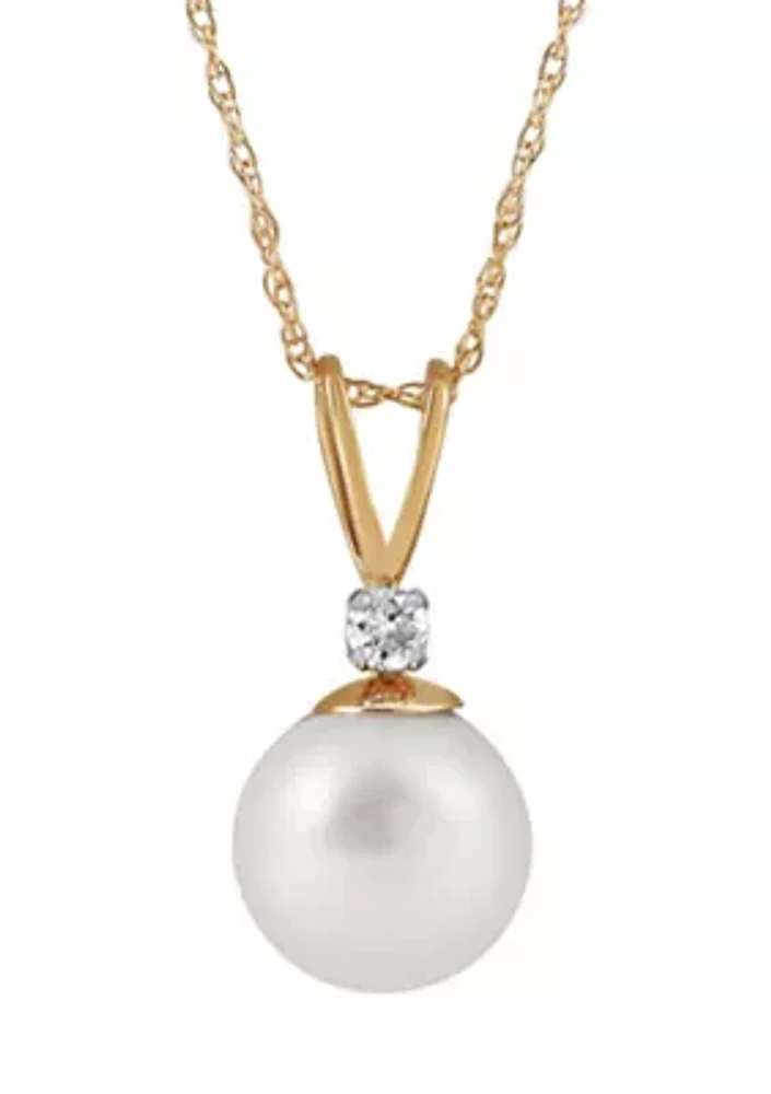 Freshwater Pearl & Diamond Necklace in 10K Yellow Gold