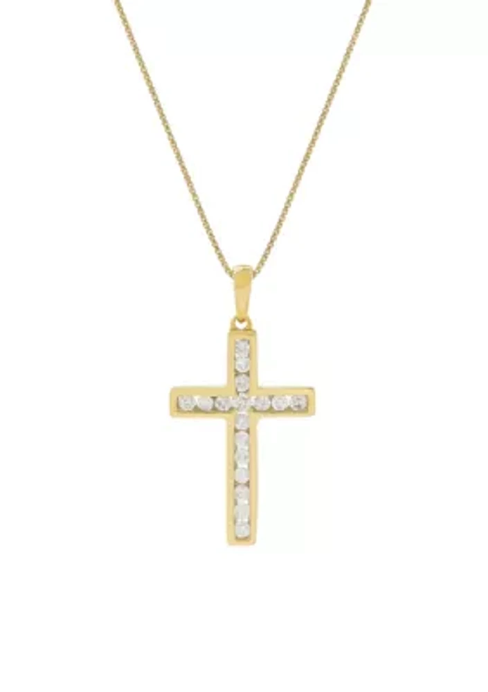 1/4 ct. t.w. Diamond Cross Pendant Necklace in 10k Yellow Gold 