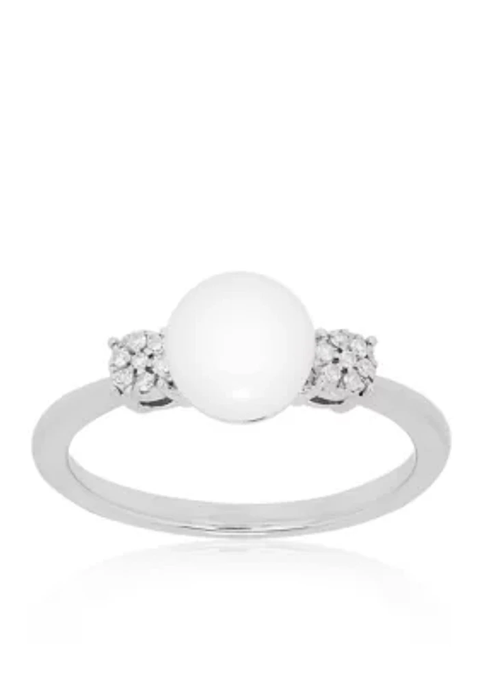 Freshwater Pearl and Diamond Ring in Sterling Silver