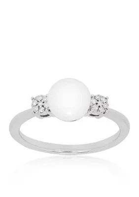 Freshwater Pearl and Diamond Ring in Sterling Silver