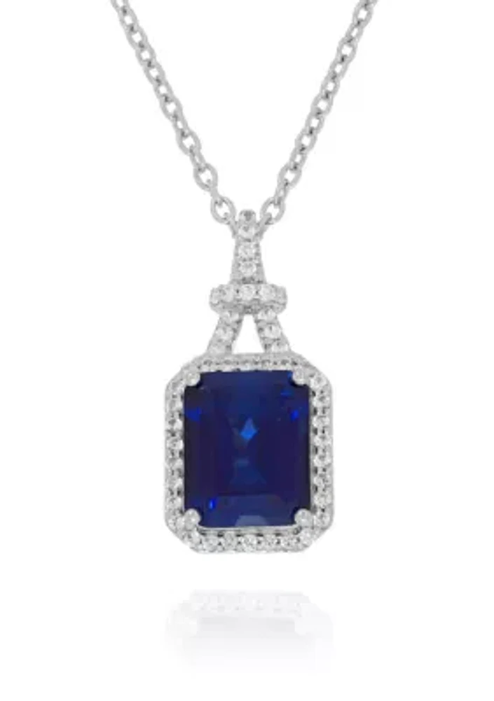 Created Sapphire and Created White Sapphire Pendant in Sterling Silver