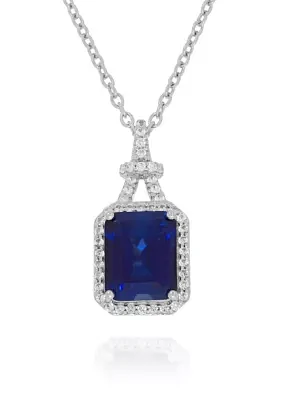 Created Sapphire and Created White Sapphire Pendant in Sterling Silver