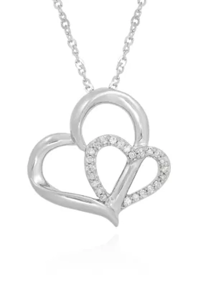 1/10 ct. t.w. Diamond Double Heart Pendant in Sterling Silver