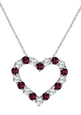 Created Garnet Heart Pendant Necklace in Sterling Silver