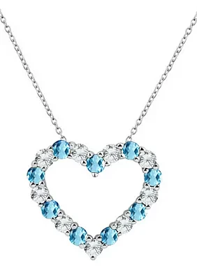 Created Blue Topaz Heart Pendant Necklace in Sterling Silver