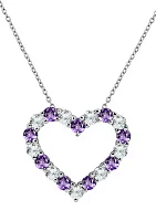 Created Amethyst Heart Pendant Necklace in Sterling Silver