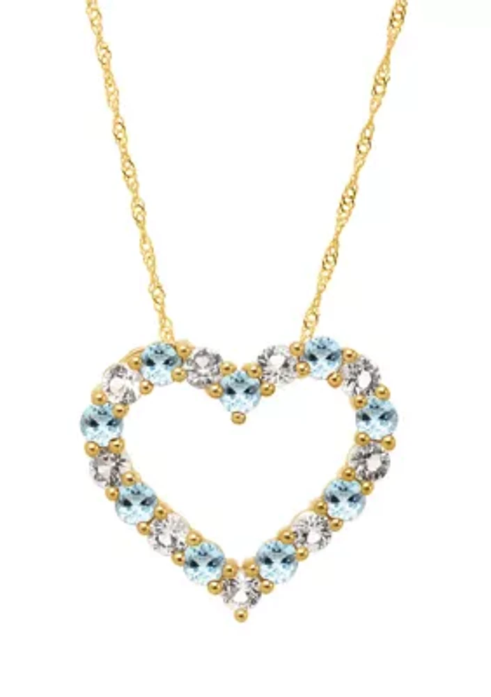 Lab Created Aquamarine and White Sapphire Heart Pendant Necklace