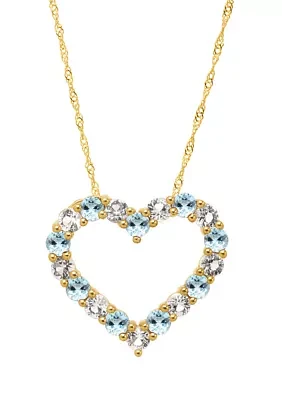 Lab Created Aquamarine and White Sapphire Heart Pendant Necklace