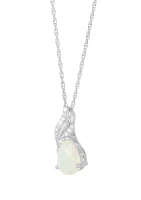 1/10 ct. t.w. Lab-Created Diamond and Opal Pear Shape Pendant Necklace with 18" Rope Chain in Sterling Silver