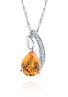 Citrine and Diamond Pendant in Sterling Silver