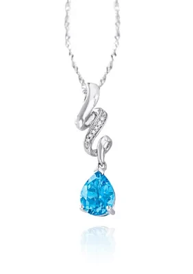 Blue Topaz and Diamond Necklace in Sterling Silver