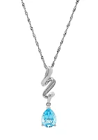 Blue Topaz and Diamond Necklace in Sterling Silver