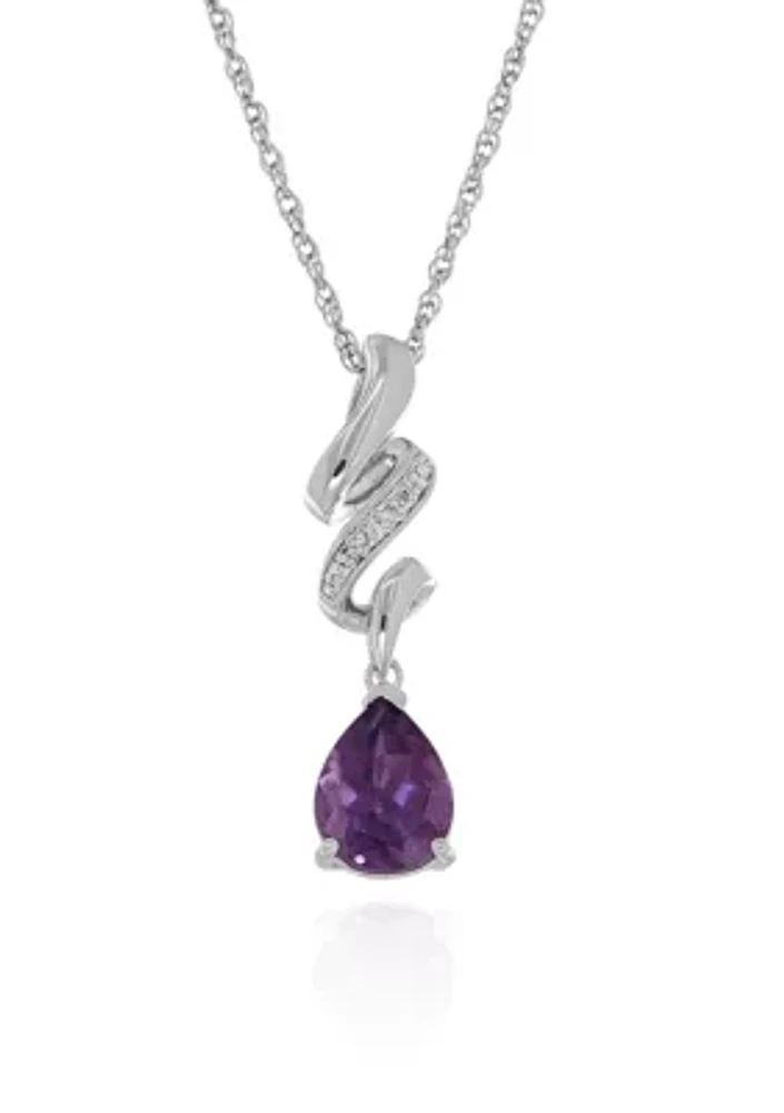 Amethyst & Diamond Swirl Pendant in Sterling Silver