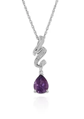 Amethyst & Diamond Swirl Pendant in Sterling Silver