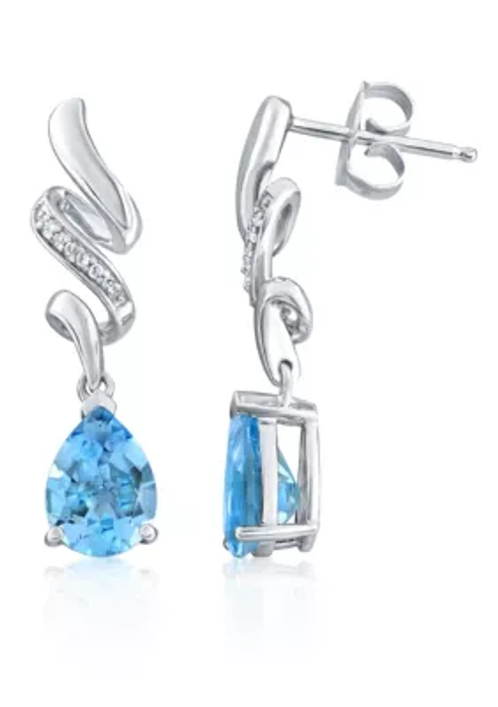 Topaz and Diamond Drop Earrings in Sterling Silver