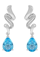 Topaz and Diamond Drop Earrings in Sterling Silver