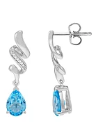 Topaz and Diamond Drop Earrings in Sterling Silver