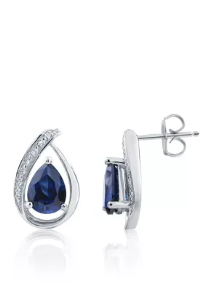 Sapphire & Diamond Earrings in Sterling Silver