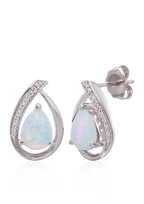 Opal and Diamond Stud Earrings in Sterling Silver