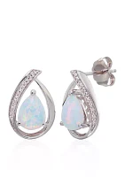 Opal and Diamond Stud Earrings in Sterling Silver