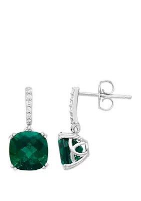 4.4 ct. t.w. Created Emerald and 1/10 ct. t.w. Diamond Drop Earrings in Sterling Silver