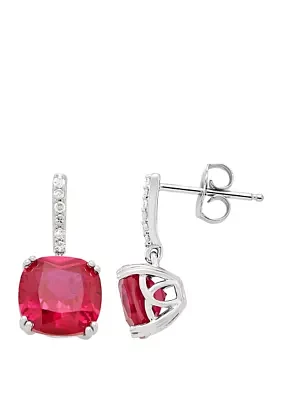 5.82 ct. t.w. Created Ruby and 1/10 ct. t.w. Diamond Drop Earrings in Sterling Silver