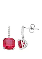 5.82 ct. t.w. Created Ruby and 1/10 ct. t.w. Diamond Drop Earrings in Sterling Silver