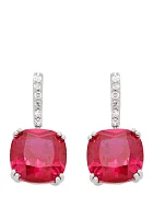 5.82 ct. t.w. Created Ruby and 1/10 ct. t.w. Diamond Drop Earrings in Sterling Silver