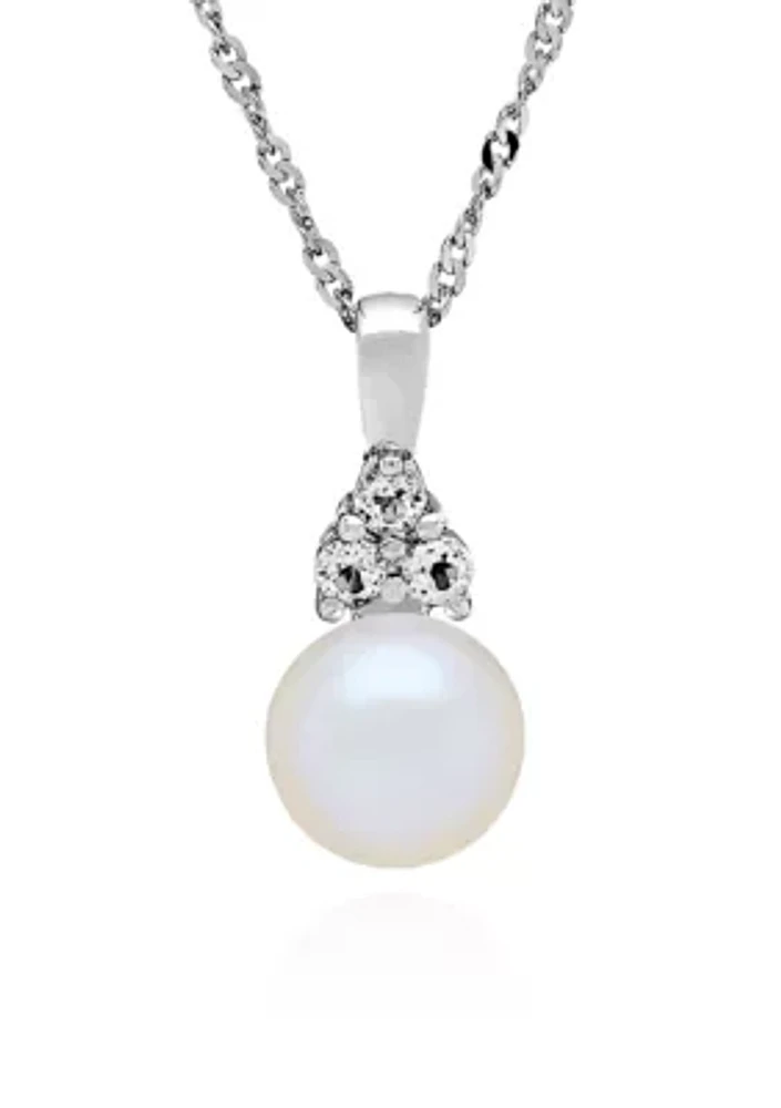 Freshwater Pearl and White Topaz Pendant Necklace in Sterling Silver