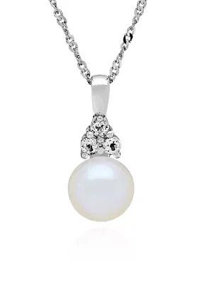 Freshwater Pearl and White Topaz Pendant Necklace in Sterling Silver